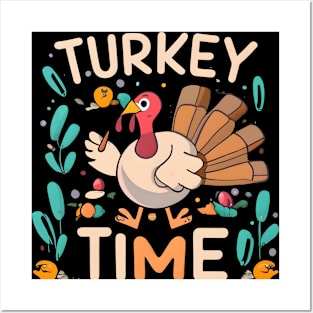 Turkey Time Thanksgiving Animals Posters and Art